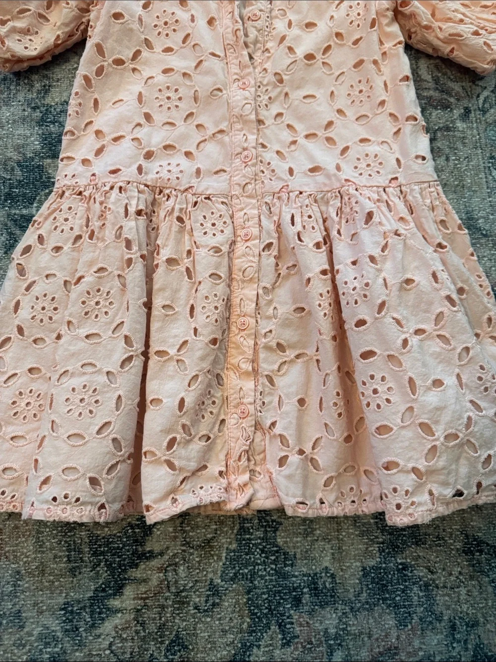 Janie and Jack Peach Eyelet Button-Front Puff Sleeve Dress